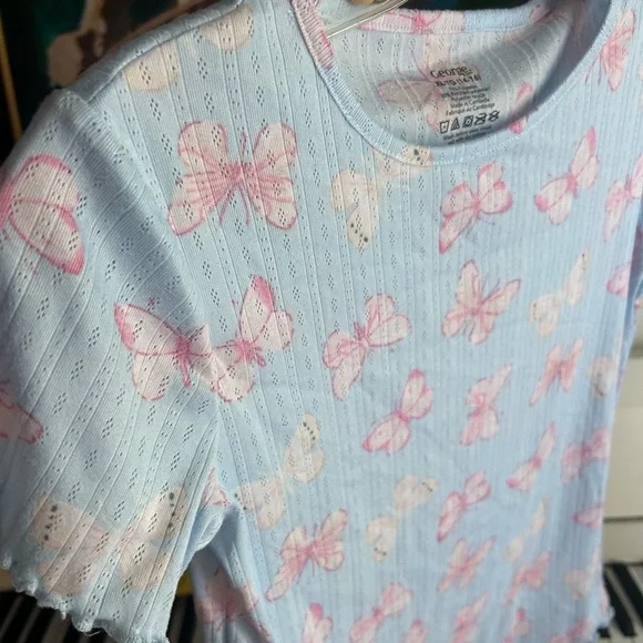 George Light Blue Top with Pink Butterfly Print Girls XL (14-16) - Picture 4 of 12